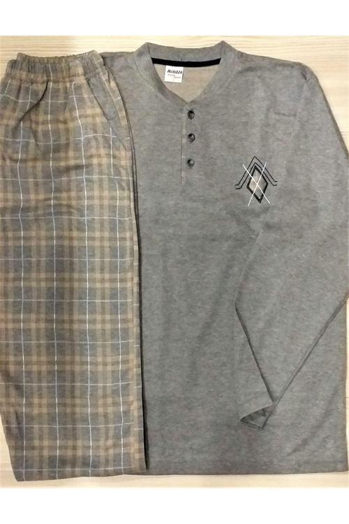 Ekoseli Erkek Pijama Takımı Gri M