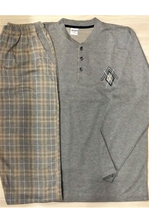 Ekoseli Erkek Pijama Takımı Gri XL