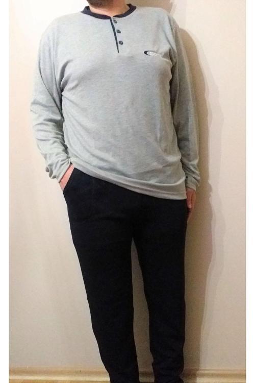 Uzun Kol Erkek Pijama Takımı Gri L