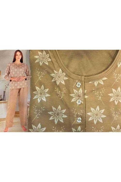 Kışlık Pijama Takımı Açık Kahverengi 2XL