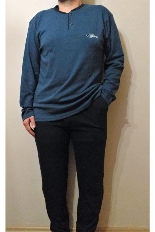 Uzun Kol Erkek Pijama Takımı İndigo M