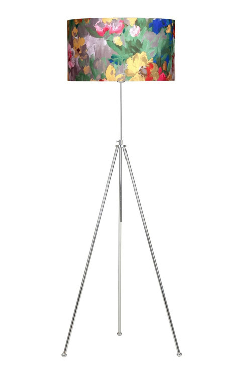 Noa Krom Kaplama Tripod Boyu Ayarlanabilir Metal Lambader Violet Desenli