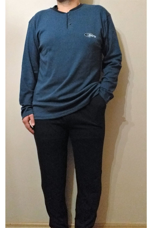 Uzun Kol Erkek Pijama Takımı İndigo XL