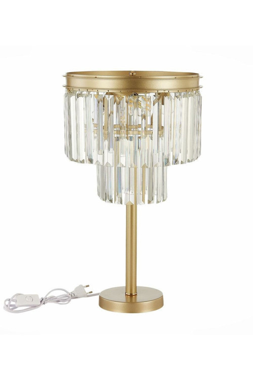 ABJ-RU001 Eskitme Mat Gold Tek Ayaklı Kristal Taşlı Metal Abajur
