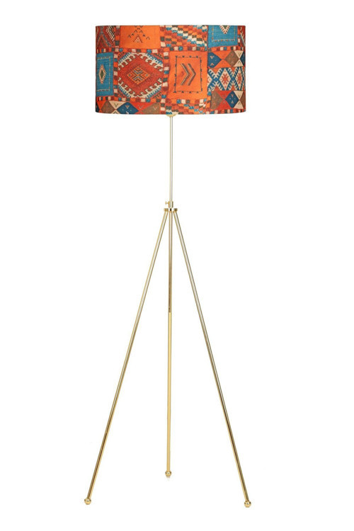 Noa Gold Kaplama Tripod Boyu Ayarlanabilir Metal Lambader - Capadocia Desenli