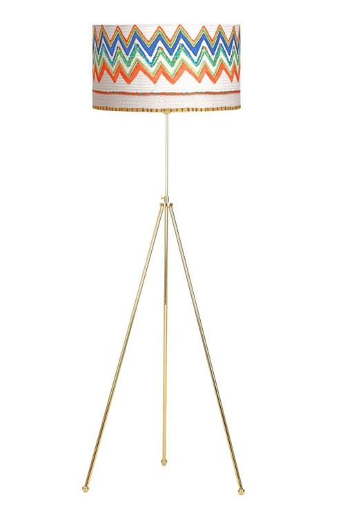 Noa Gold Kaplama Tripod Boyu Ayarlanabilir Metal Lambader - Krem Wawe Desenli