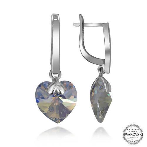 Swarovski Crystal Taşlı Gümüş Beyaz Kalp Sallantılı Kadın Küpe  SL5128
