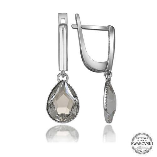 Swarovski Crystal Taşlı Gümüş Beyaz Damla Sallantılı Kadın Küpe SL5132