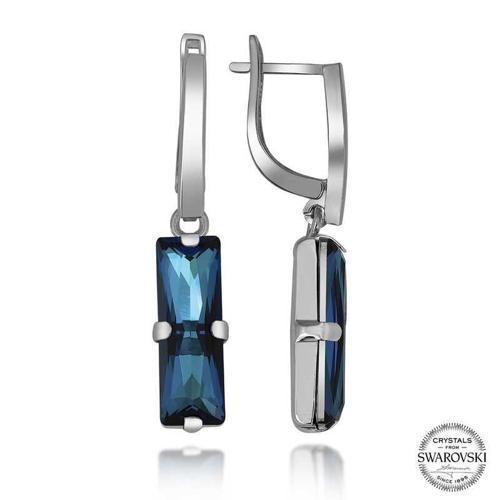 Swarovski Crystal Taşlı Gümüş Mavi Baget Sallantılı Kadın Küpe SL5172