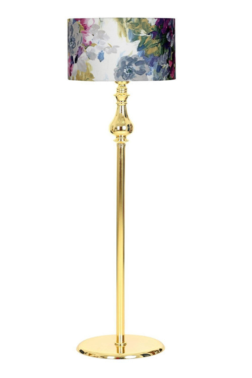 Solid Gold Kaplama Düz Metal Ayak Lambader - Gül Desenli