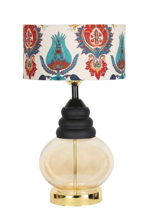 Vaduz A02 Gold Ayaklı Modern Cam Abajur Lale Desenli