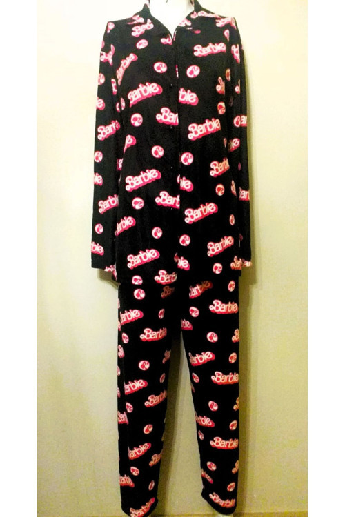 Önden Düğmeli Uzun Kol Süet Kadın Pijama Takımı Siyah M