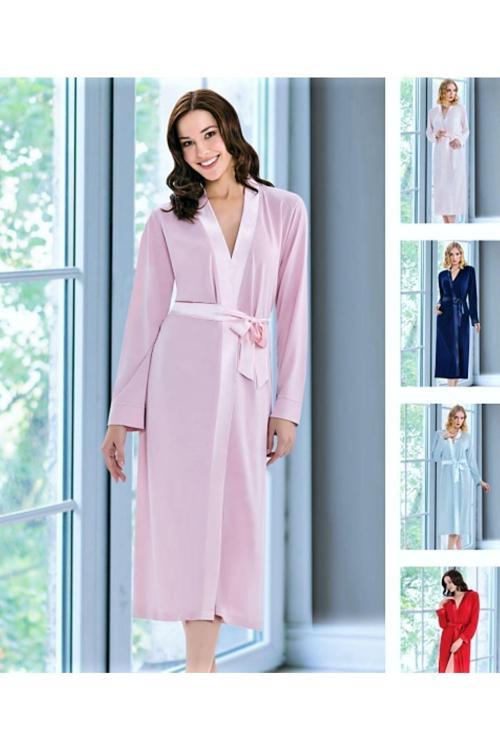 Zen Saten Detaylı Bağlamalı Uzun Sabahlık Ekru Ekru M