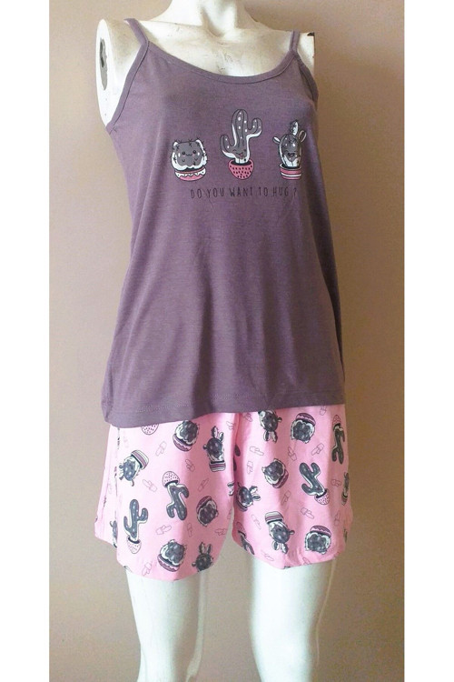 Askılı Şortlu Pijama Takımı Mürdüm L