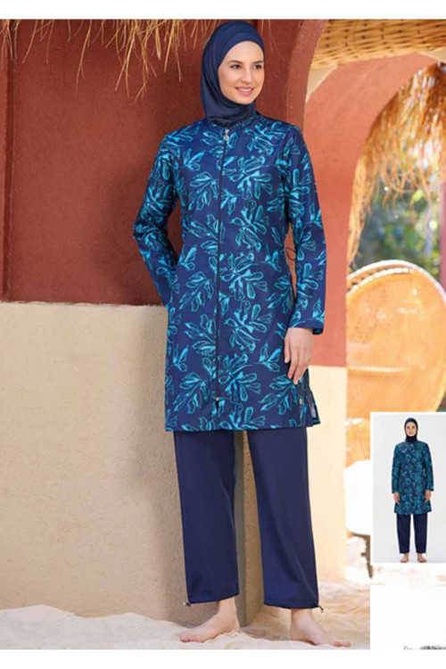 Zen Tam Kapalı Kadın Tesettür Mayo Lacivert 5XL
