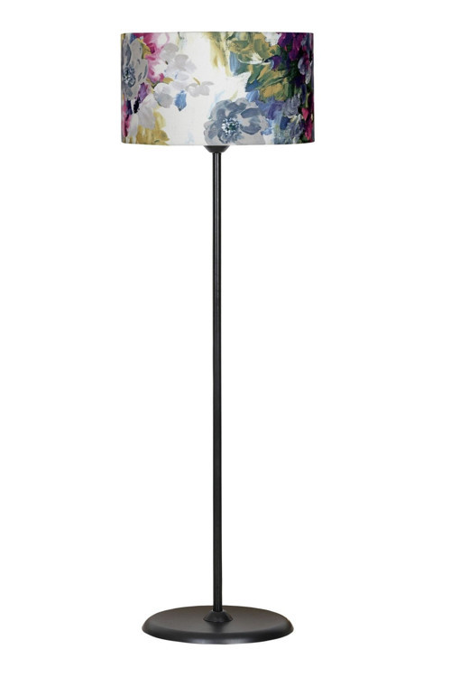 Siyah Kaplama Conic Düz Tek Ayak Metal Lambader - Gül Desenli