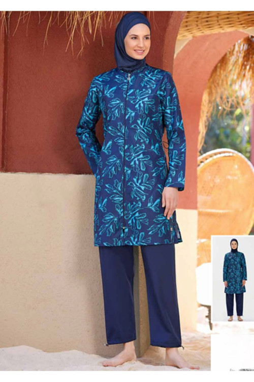 Zen Tam Kapalı Kadın Tesettür Mayo Lacivert 3XL