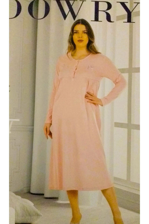 Pamuklu Uzun Kol Gecelik Anne Geceliği Mavi L