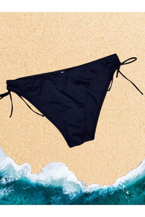 Yandan Büzgülü Slip Bikini Altı Siyah Siyah 42