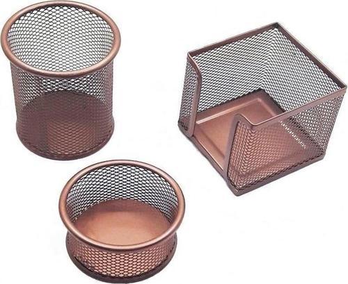 Kalemlik Masa Takımı Metalik Renkler 3 Lü Set Dövme Bakır (Perfore) 414