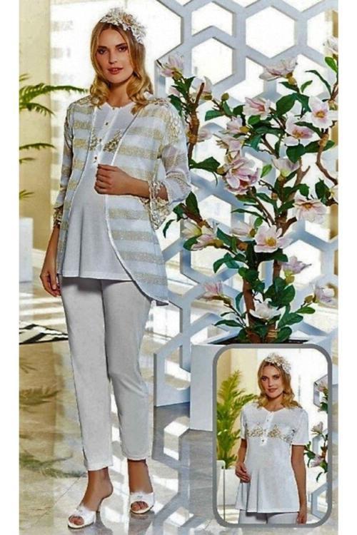 3'Lü Loğusa Pijama Takımı Ekru M