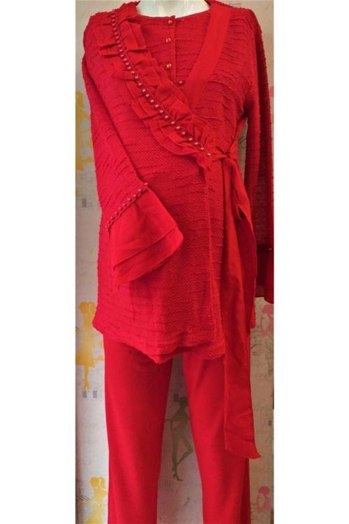 Kırmızı Lizözlü 3'Lü Lohusa Takımı Kırmızı S