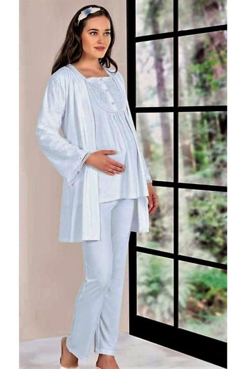 Sabahlıklı Lohusa Pijama Takımı Mavi Mavi L