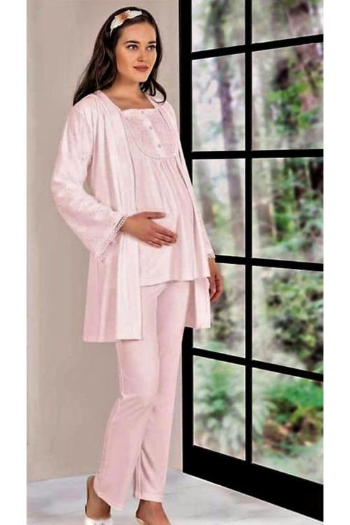 Sabahlıklı Lohusa Pijama Takımı Somon Somon XL