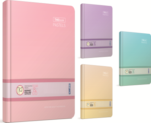 Thebook Pastels İp Dikişli Sert Kapak Defter 20X28Cm 160 Yaprak Çizgili 3036 (Karışık Renk 1 Adet)