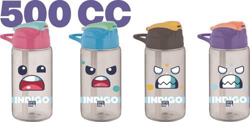 İndigo Tritan Desenli Pipetli Matara (Suluk) 500 Cc (Karışık Renk) K7508