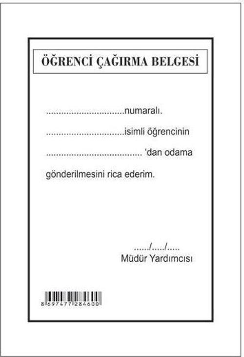 Öğrenci Çağırma Belgesi 8X17 G-460