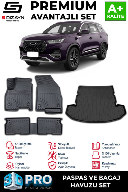 Chery Tiggo 8 Pro 3D Pro Havuzlu Paspas ve Bagaj Havuzu Seti (2'li SET) 2022 Üzeri A+ Kalite