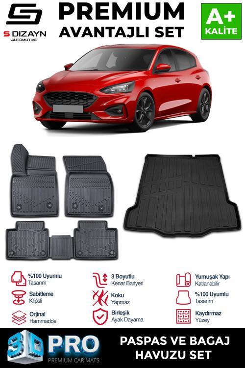 Ford Focus 4 3D Pro Havuzlu Paspas ve Bagaj Havuzu Seti (2'li SET) Tamir Kitli 2019 Üzeri A+ Kalite