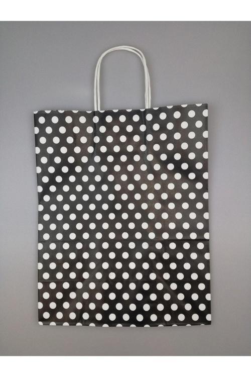 Kraft Kağıt Çanta Siyah Puanlı 25Cm X 30Cm - 1 Adet