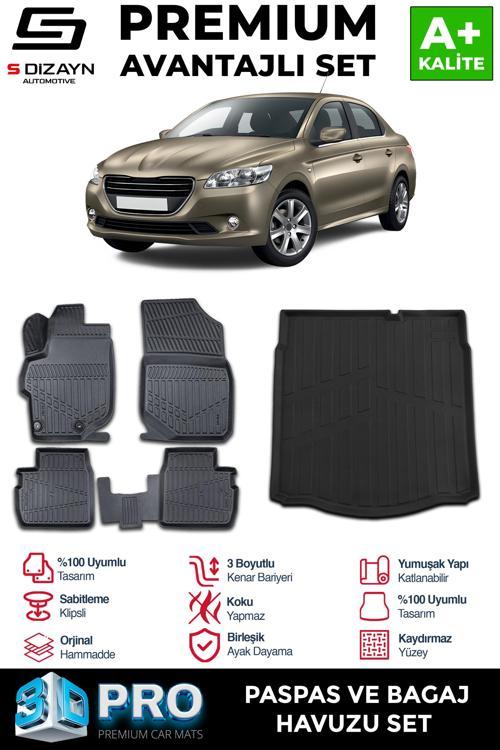 Peugeot 301 3D Pro Havuzlu Paspas ve Bagaj Havuzu Seti (2'li SET) 2013 Üzeri A+ Kalite