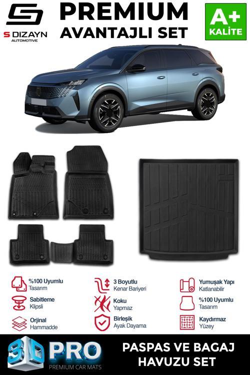Peugeot 5008 Hybrid 3D Pro Havuzlu Paspas ve Bagaj Havuzu Seti (2'li SET) 2024 Üzeri A+ Kalite