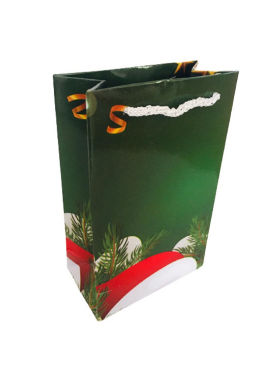 Yılbaşı Karton Çanta Yeşil Dal Temalı 11Cm X 17Cm - 1 Adet