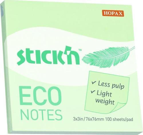 Stickn 76X76Mm Eco Notes Yapışkanlı Not Kağıdı Pastel Yeşil 100 Yaprak (12 Paket) 21748