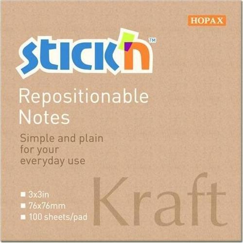 Stickn 76X76Mm Kraft Notes Yapışkanlı Not Kağıdı 100 Yaprak (12 Paket) 21639
