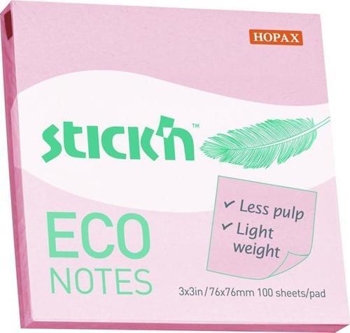 Stickn Eco Notes Yapışkanlı Not Kağıdı 100 Yaprak 76X76Mm Pastel Pembe 21746 (12 Koçan)