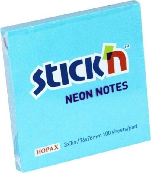 Stickn Yapışkanlı Not Kağıdı 76X76Mm Neon Mavi 100 Yaprak 21209 (12 Li Paket)