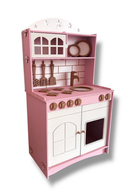 Pembe Boyalı Mutfak Montessori Oyuncak Set Ekonomik Seri