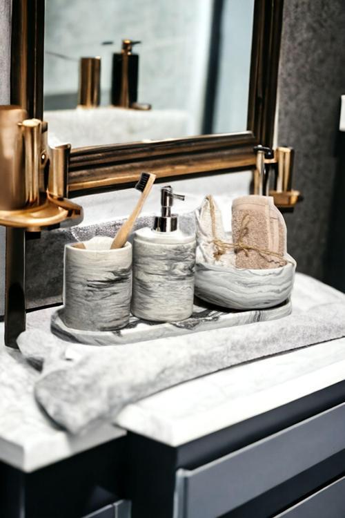 4'Lü Banyo Seti Sıvı Sabunluk Diş Fırçalığı Beton Aksesuar Takım