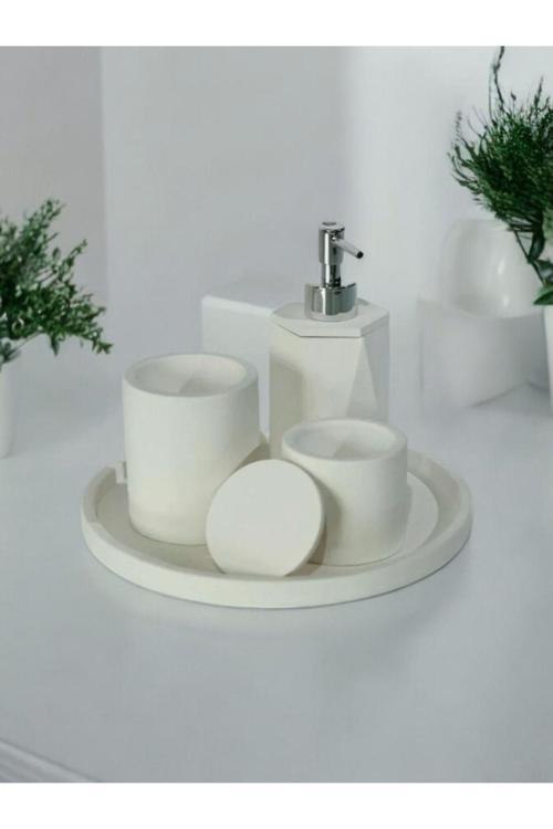 Kırık Beyaz Beton Banyo Seti 4 Lü