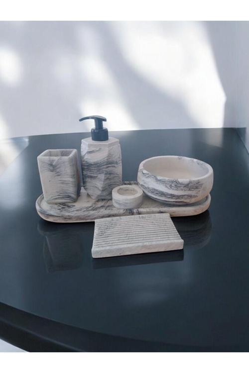 Marble Serisi  Antrasit 6'Lı Beton Banyo Seti