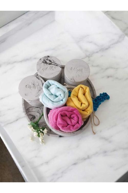 Marble Serisi Antrasit Havluluk Ve Organizerli ,Tepsili Beton Banyo Seti