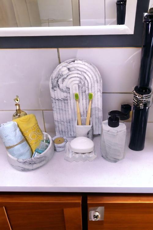 Marble Serisi Havluluk Ve Sivi Sabunluk,Diş Fırçalığı Beton Banyo Seti