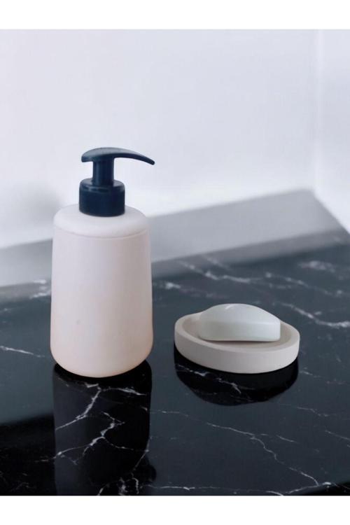 Marble Beyaz Banyo Seti,Sıvı Sabunluk Diş Fırçalığı Beton Aksesuar Takımı