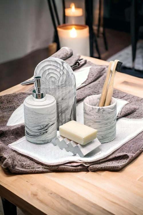 Marble Serisi Sıvı Sabunluk Ve Diş Fırçalık Seti