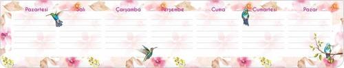 Çiçek 7,5X40Cm Klavye Önü Haftalık Planner Blok Masa Üstü Haftalık Planlayıcı (2 Li Paket)